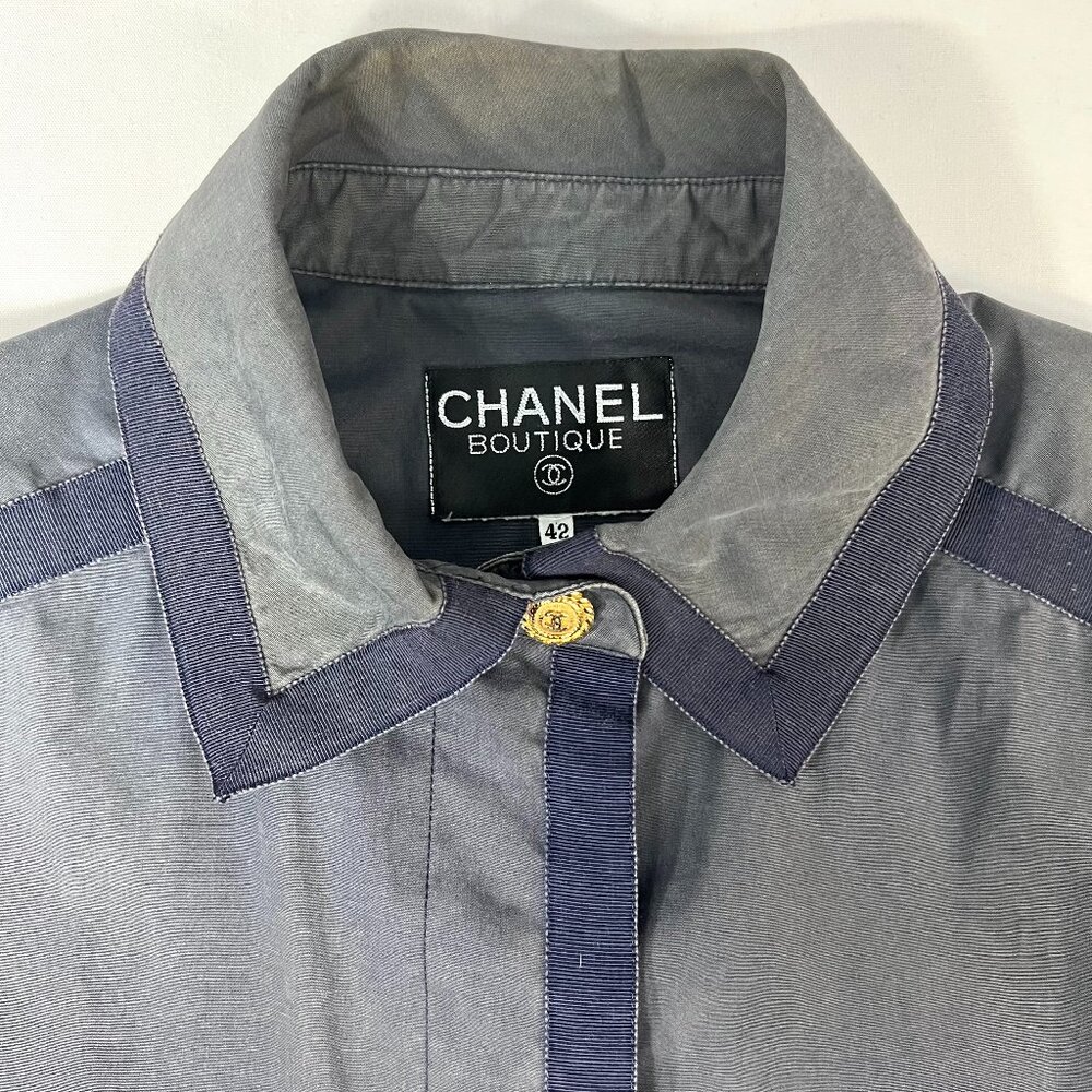 CHANEL Boutique Vintage‎ Gray/Navy Trench Coat Size 42